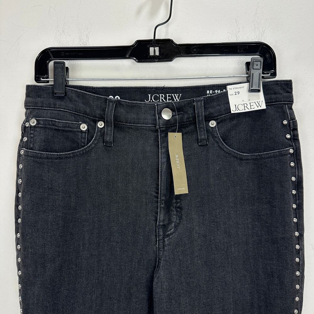 J.Crew Studded High Rise Straight Jean 1996 Semi Stretch Washed Black US 29 MWT - Picture 7 of 13